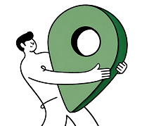 Illustration of a person hugging a green location pin
